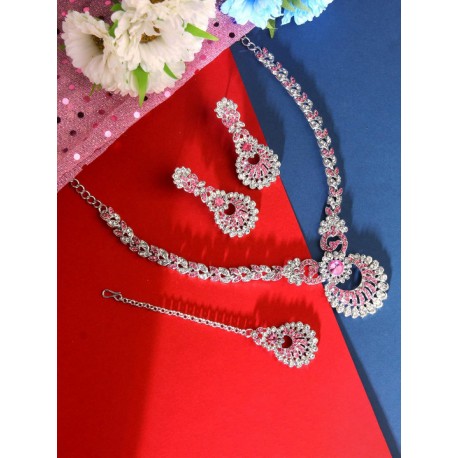 индийский комплект украшений розовый в серебре