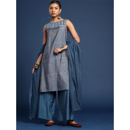 индийский женский праздничный костюм синий с золотом