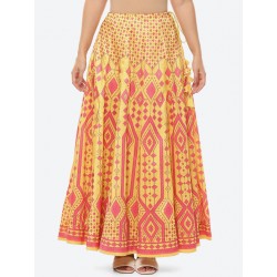 длинная индийская юбка желтая с розовыми узорами