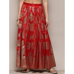 индийская длинная юбка красная с золотым принтом