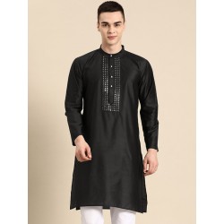 мужская индийская курта черная с зеркальцами