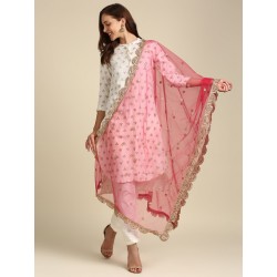 индийская дупатта розовая с вышивкой