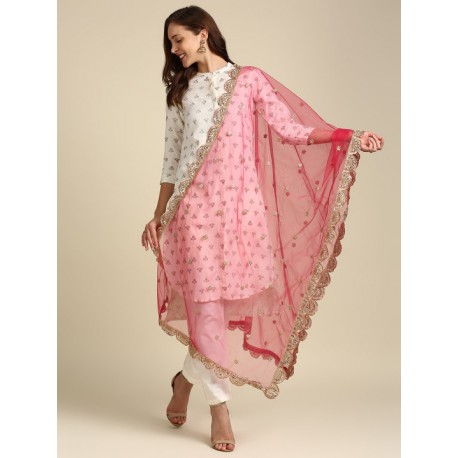индийская дупатта ярко розовая с вышивкой