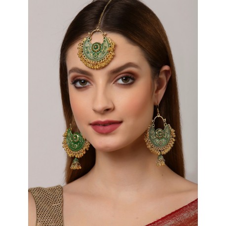 индийские украшения тика и серьги зеленые
