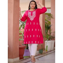 индийская туника ярко розовая  с белой вышивкой