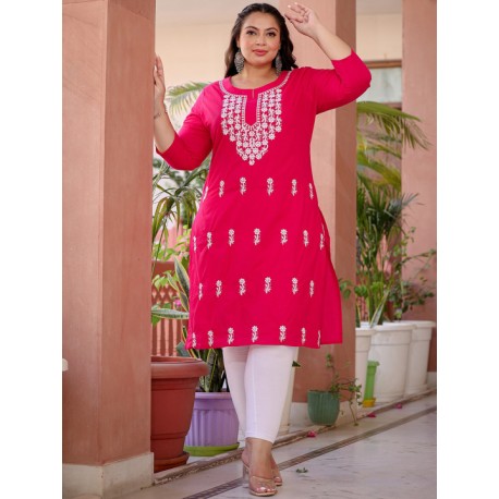 индийская туника ярко розовая  с белой вышивкой
