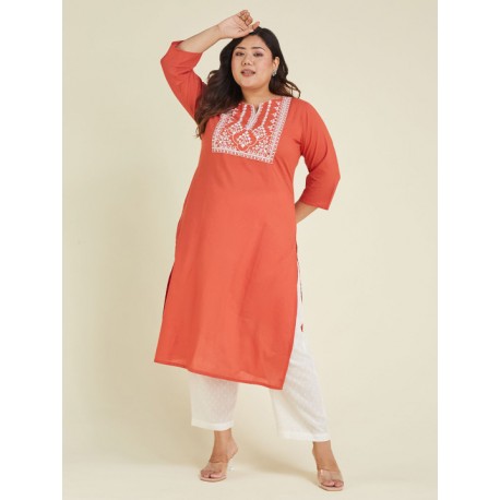 индийская туника оранжевая с белой вышивкой