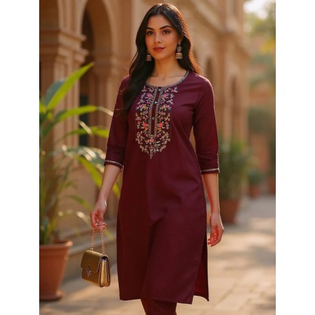 индийская туника бордовая  с вышивкой