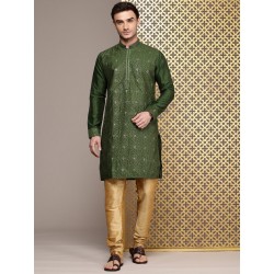 индийская мужская курта зеленая с вышивкой