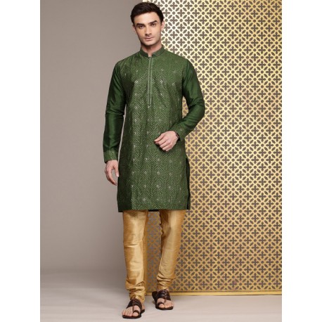 индийская мужская курта зеленая с вышивкой