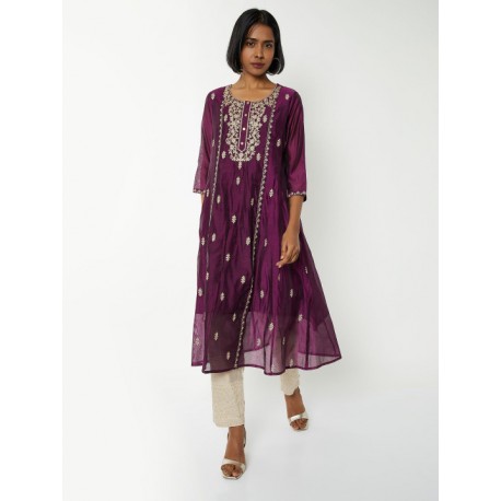 индийское платье анаркали фиолетовое с вышивкой
