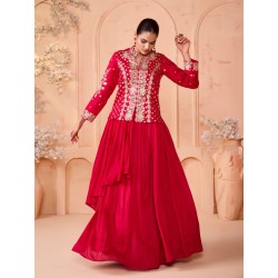индийский женский праздничный костюм красный с вышивкой