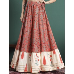 индийская длинная юбка оранжевая с цветами