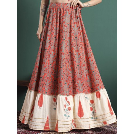 индийская длинная юбка оранжевая с цветами