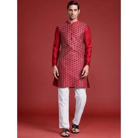 индийская мужская курта красная с вышивкой