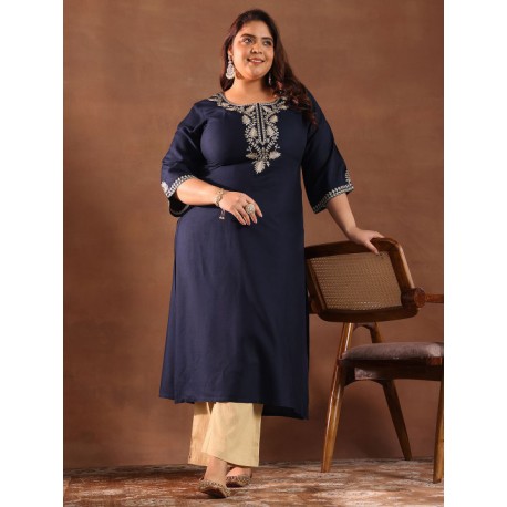 индийская туника темно синяя с вышивкой