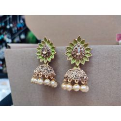 крупные индийские серьги джумки зеленые