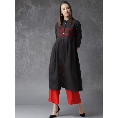 индийская туника черная с красной вышивкой, Anouk, размер S