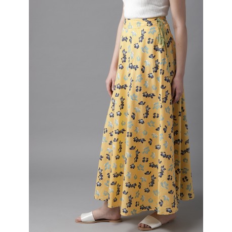 длинная индийская юбка желтая с цветами L