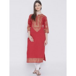 индийская туника красная с золотым принтом