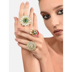 индийское кольцо с камнями и искусственным жемчугом
