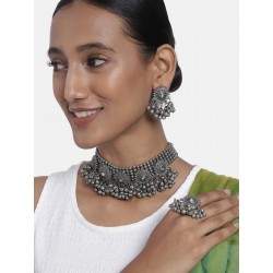 индийские украшения трайбл состаренное серебро - ожерелье, серьги, кольцо