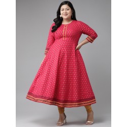 индийское платье анаркали ярко розовое с этно принтом